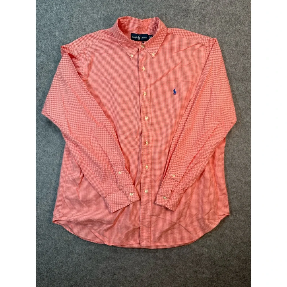 Ralph Lauren Mens XL Classic Fit Gingham Button Down Shirt Red White Long Sleeve